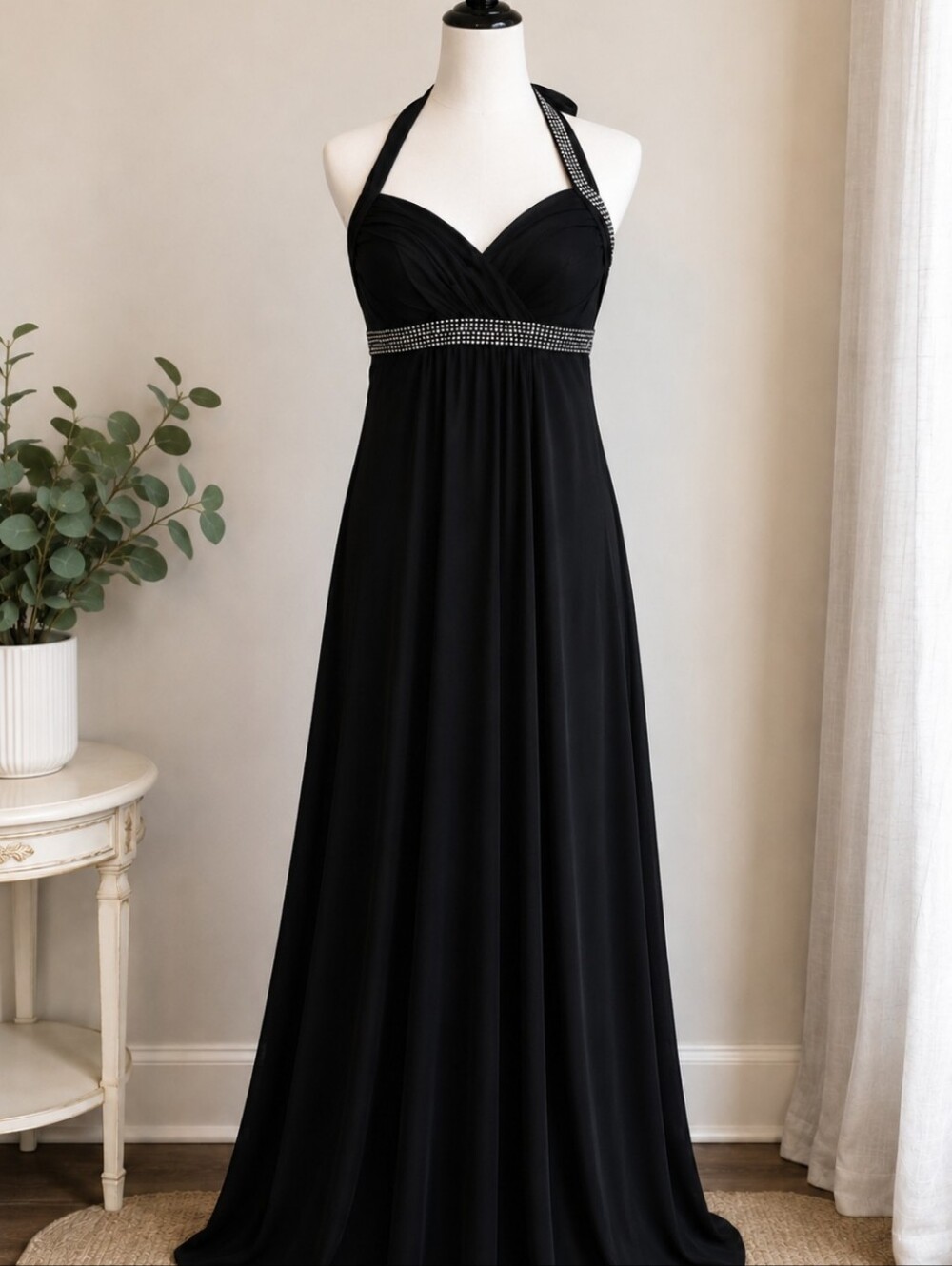 Trixxi Navy Blue  Evening Gown with Rhinestone Trim